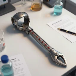scientific photos of a vambrace on a table researcher notes tags digital painting trending on artstation by wlop octane render
