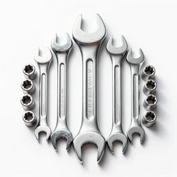 luxurious socket wrench set, high detail macro photography, isolated on a pure white background, centered, entire object in frame, sharp focus, soft studio lighting