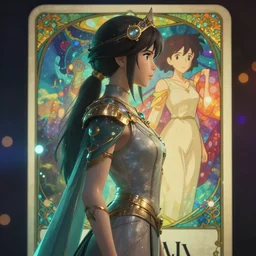 side portrait, imogen poots, paladin, gloomhaven, octane render, unreal engine, anime, tarot card, art nouveau, luminescent, illustration concept art, bokeh, by victo ngai, fanbox, greg rutkowski, makoto shinkai, mucha, studio ghibli
