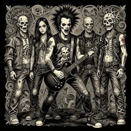 zombie punk guitarist, tristan eaton, victo ngai, artgerm, rhads, ross draws, intricated details, 3 / 4 view, full body portrait