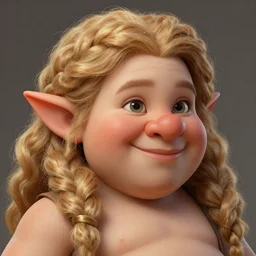 chubby female dwarf woman smiling | long fluffy curly braided hair | light blond hair | big nose | beautiful, intricate, highly detailed, digital painting, artstation, concept art, sharp focus, dungeons and dragons , art by greg rutkowski and larry elmore