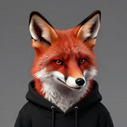 anthropomorphic red white and black fox with exquisite tall ears and wearing a nose ring and a black hoodie. Renowned character illustration by greg rutkowski, thomas kindkade, alphonse mucha, loish, norman rockwell.