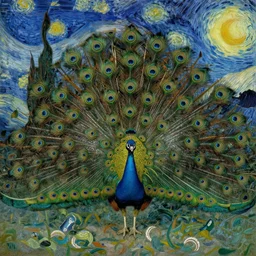 the vision of the universal peacock by james jean, barclay shaw, daniel merriam, moebius, maxfield parrish, and vincent van gogh, symbolist, visionary
