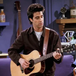 Prince with his guitar in a Friends episode.