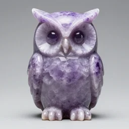 symmetrical detailed sculpture of an owl, made of Violet Quartz