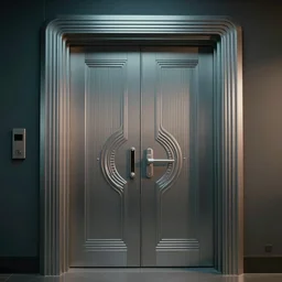 a 1 9 8 0 s sci - fi art - deco double door by stanley artgerm lau highly detailed, sharp focus, cinematic lighting, octane render, simple, very coherent. cinematic, hyper realism, high detail, octane render, 8 k