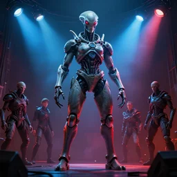 low wide perspective portrait photo of a hyperdetailed futuristic alien cyborg, magical scifi lightblue and red studio lights, 3 d render, by wayne barlowe, by beeple, by artgerm, beksinski, rutkowski, peter gric, photorealistic, cinematic, dramatic backlighting, ominous electric atmosphere, photorealistic, using nikon d 8 1 0