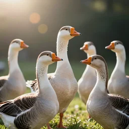 geese dreaming of a better life, where no one will harm them, where love conquers all, 8 k, ultra realistic, lens flare, atmosphere, glow, detailed, intricate, full of colour, cinematic lighting, trending on artstation, 4 k, hyperrealistic, focused, extreme details, unreal engine 5, cinematic, masterpiece