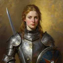greg manchess oil matte portrait painting, english female knight with beautiful face, sword and shield, wonderful masterpiece highly detailed, scifi, beautiful cinematic light deep focus, elegant, digital painting, smooth, sharp focus, golden ratio, dramatic illumination, ultra realistic, 4 k, art by greg rutkowski wlop rossdraws
