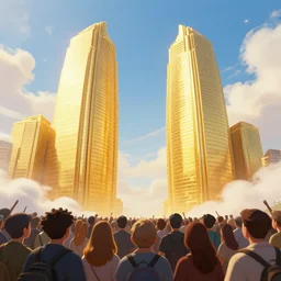 crowd at the golden gates to heaven, digital art, artstation