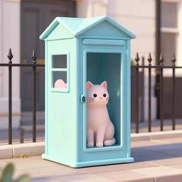 public cat box, london streets, nordic pastel colors, 3 d art, digital illustration, perfect lighting