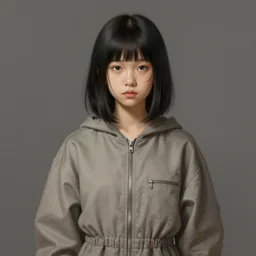 portrait of a girl by greg rutkowski, she is about 2 0 years old, mixture between russian and japanese, prettt, black bob hair with two strands around her face, wearing a oversized jumper jumpsuit, highly detailed portrait, digital painting, artstation, concept art, smooth, sharp foccus ilustration, artstation hq