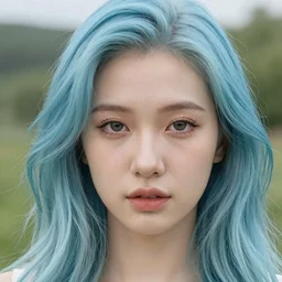 close up an amazing face female portrait, 20 years old in a scenic environment by Ilya Kuvshinov, pastel blue hair