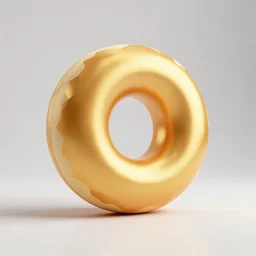 low poly 3d render of a golden donut, white room, soft lighting