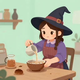 a 5 0 s housewife mixed with a hag witch, digital art, adorable
