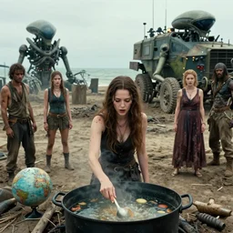 she makes the deep boil. dark fantasy about casually - dressed women with male humans in dirty seaside town, a globster, and beautiful song. color!! cinematic still from a 2 0 1 1 action - packed hunting!!! hybridizing!! alien - robot invasion science - fiction movie by steven spielberg. assimilating alien military vehicles and weapons.