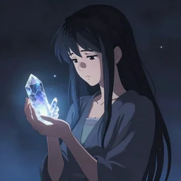 beautiful young Himalayan woman with psychic powers, holding crystals, sad, futuristic, somber, by Makoto Shinkai, by rossdraws, dramatic lighting, reflective light