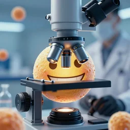 smiling emoji under an electron microscope