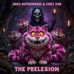 the cheshire cat concepts are by greg rutkowski and chet zar, horror movie poster, photo realistic, satanic, award - winning, museum worthy tool music video