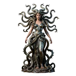 young gorgon medusa, studio photography, full body, standing, isolated on a pure white background, centered, whole figure in frame, sharp focus, studio lighting