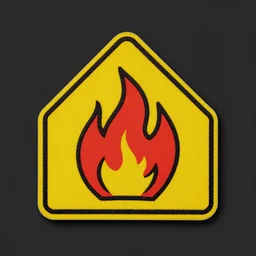 a photo of a retro 1 9 7 0 s minimalist clean fire flames warning caution patch
