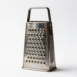 vintage cheese grater, high detail macro photography, isolated on a pure white background, centered, entire object in frame, sharp focus, soft studio lighting