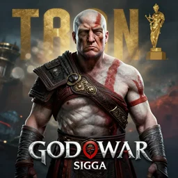 Donald Trump in God of War 4, sigma male, rule of thirds, movie poster with no text, award winning photo, unreal engine