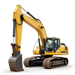 amber excavator, professional product shot, isolated on a pure white background, centered, entire object in frame, sharp focus, soft studio lighting
