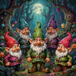 hyperdetailed psychedelic horror fantasy portrait of garden gnomes by wayne barlowe and beeple, vivid color, album cover,
