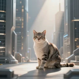a cat in a futuristic city