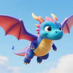 multicolor 3 d render of an adorable dragon flying in the sky by @ beeple _ crap in 4 k ultra high resolution and with close - up, with funny feeling
