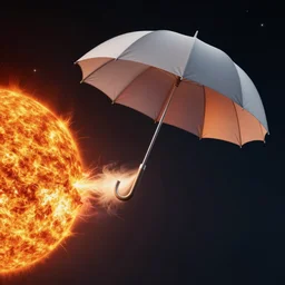 giant spaceship shaped like an umbrella that is sucking a solar flare out of the sun to fuel the traveling world that is teeming with life in the style of vincent van gogh