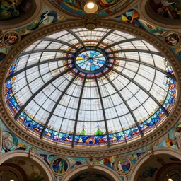 stained glass rotunda, baroque, art nouveau, up light, intricate oil painting by greg rutkowski, trending on artstation