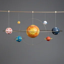 a kinetic sculpture of this solar system hanging from horizontal line, orrery, canon 5 d 5 0 mm lens, papier - mache