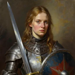 greg manchess oil matte portrait painting, lithuanian female knight with beautiful face, sword and shield, wonderful masterpiece highly detailed, scifi, beautiful cinematic light deep focus, elegant, digital painting, smooth, sharp focus, golden ratio, dramatic illumination, ultra realistic, 4 k, art by greg rutkowski wlop rossdraws