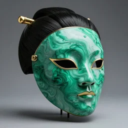 futuristic cybernetic geisha mask made of malachite, studio lighting, cinema 4 d, trending on artstation