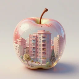 soft drawing of a translucent apple with an apartments block inside. Intricate, very detailed, 8k, fantasy -9