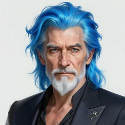 Old man with neon blue dyed hair, gorgeous, amazing, elegant, intricate, highly detailed, digital painting, artstation, concept art, sharp focus, illustration