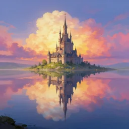 the small fantasy castle in the distance, art by greg rutkowski, digital art, trending on artstation, symmetry!!, epic composition, wide angle shot, colorful skies