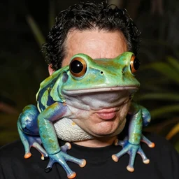 a close - up portrait photo of steve buscemi cosplaying as a poison frog by erwin olaf