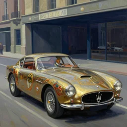 edward hopper painting, the incal, maserati tipo 1 5 1, highly detailed, ornate, octane, cinematic, driver rider, retro futuristic, mad max fury road