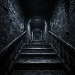 secret passageway into infinite stairs. dark spooky in the style of tim burton. hyper - realistic, coherent composition, artstation, concept art