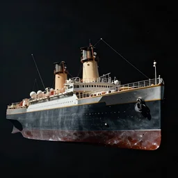 titanic hitting an asteroid in space
