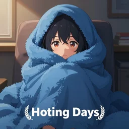 hugging a blanket tightly, anime concept art, ambient cozy lighting, fluffy blue blanket, cute