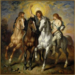 the four horsemen of the apocalypse, painting by tom of finland, gaston bussiere, craig mullins, j. c. leyendecker, claude monet