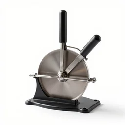 industrial pizza cutter, photorealistic, isolated on a pure white background, centered, entire object in frame, sharp focus, soft studio lighting