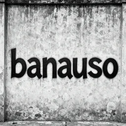 black&white grafitti letters on concrete wall reading banauso
