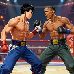 Obama fighting against Mai Shiranui in King of the fighters XV, HR Gameplay of PlayStation5, digital art.