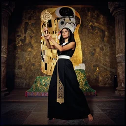 lomography, full body portrait photo of women like reol from a distances as a priestess holding a magical ritual in a ancient temple interior, moody, realistic, dynamic perspective pose, dark, skin tinted a warm tone, hdr, rounded eyes, detailed facial features, white gold black, nobuyoshi araki, gustav klimt