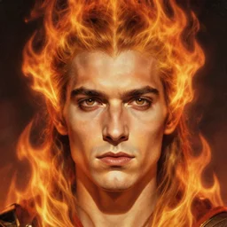 the flame god as a realistic d & d fantasy character, closeup portrait art by donato giancola and greg rutkowski, vintage retro, realistic face, digital art, trending on artstation, symmetry!!